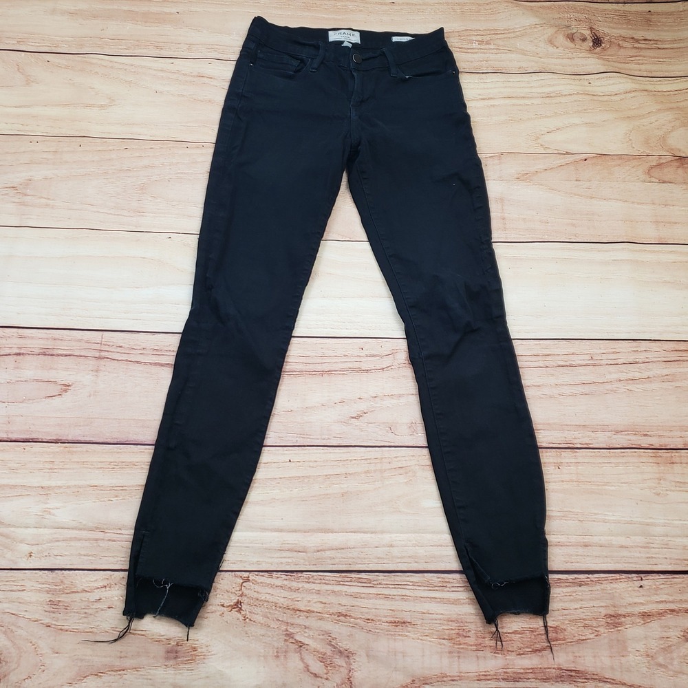 FRAME Jeans‎ Womens 26 Black Denim Le Skinny de Jeanne  Frayed Hem Ankle Ladies